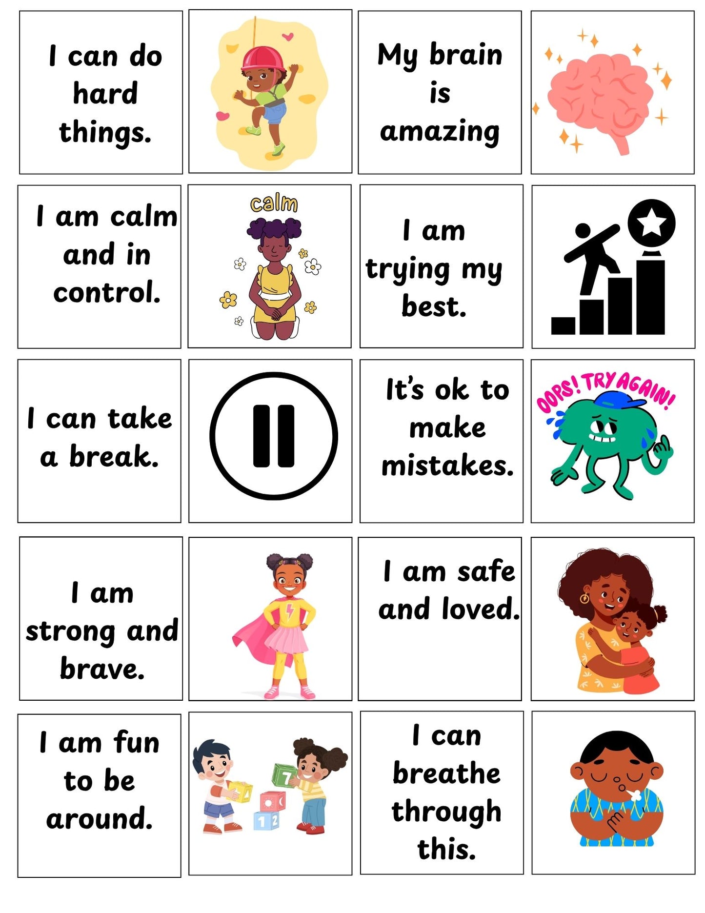 Mindful Match Game - Printable Calming Strategy & Affirmation Cards for Kids (40 matching cards)