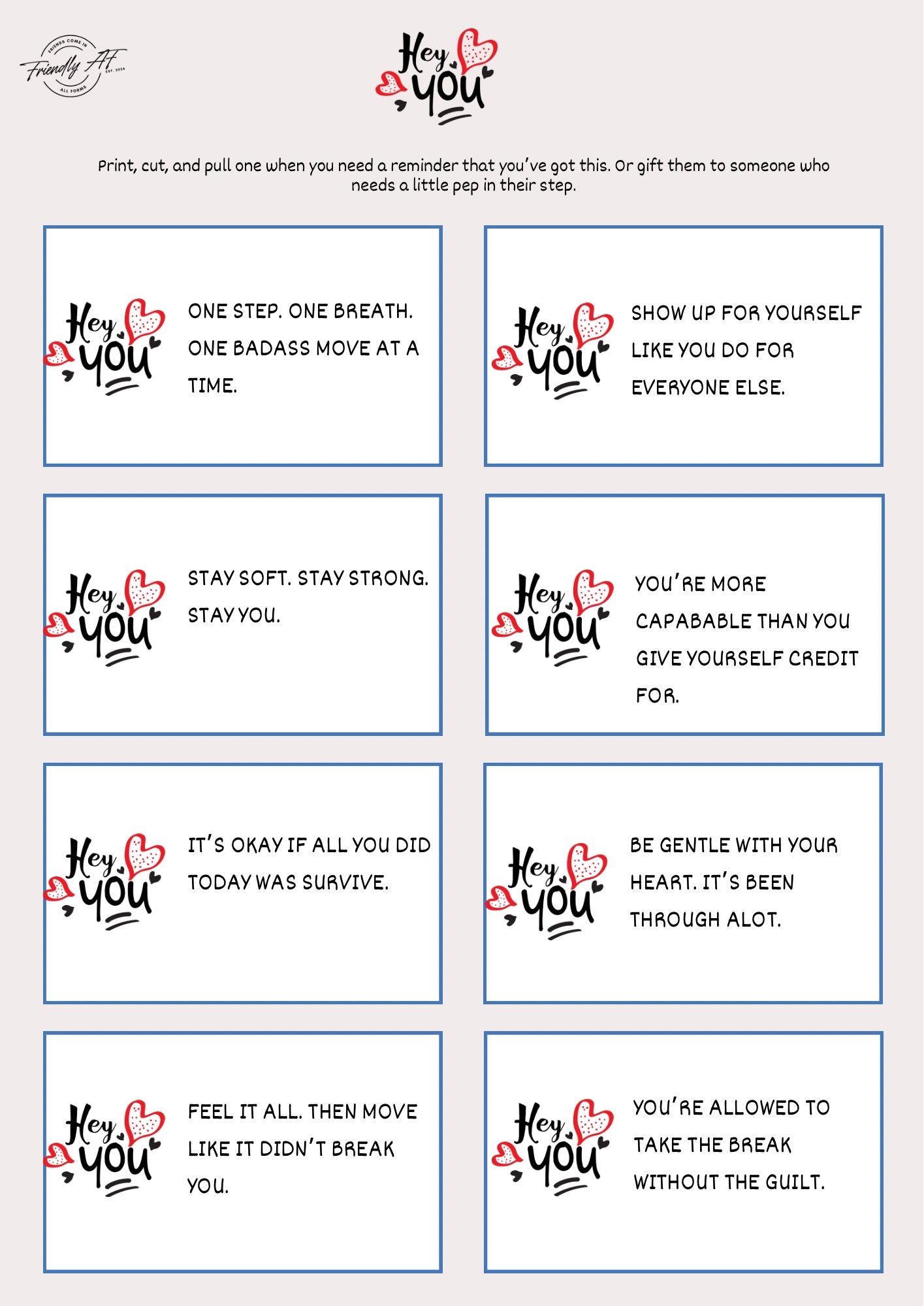 Hey You Pep Talk Cards Digital Download | 30 Cards | Instant Positivity Boost
