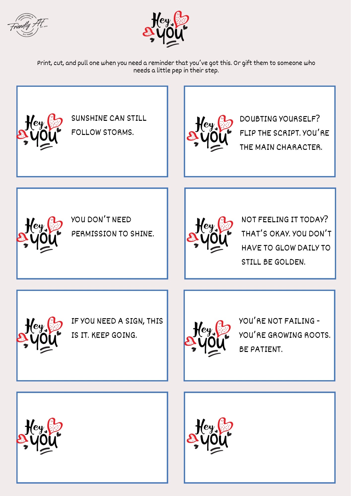 Hey You Pep Talk Cards Digital Download | 30 Cards | Instant Positivity Boost